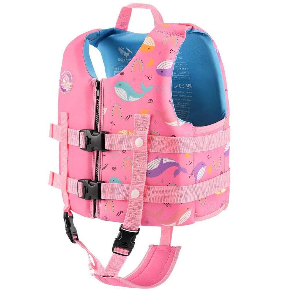 Pottwal Kids Swim Vest Neoprene Swim Jacket w/ Crotch Strap Pink Small